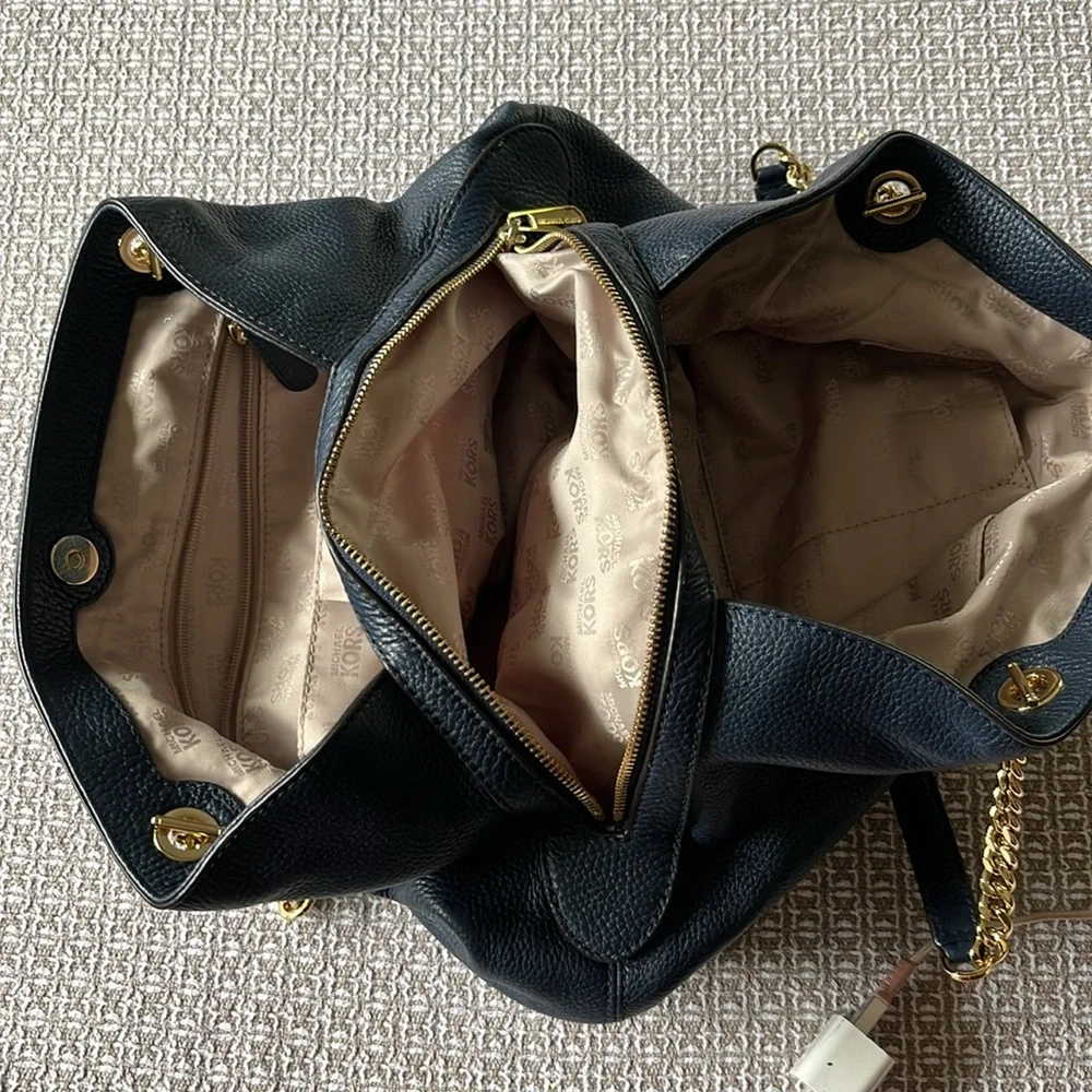 Michael Kors Navy Blue Satchel Bag with Gold Accents - Picture 4 of 5